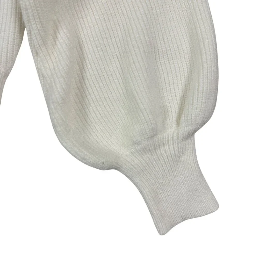 XS Lulus Pullover Fit For Fall Ivory Surplice Balloon Sleeve Sweater - Picture 8 of 10